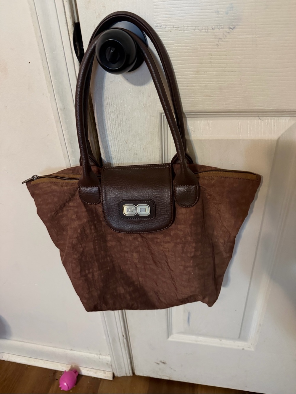 totes Brown Canvas Tote with Leather Trim